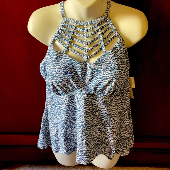Raisins Curve, Boa Tankini top, Blue/White  ~ Size 16 ~ - Picture 1 of 5